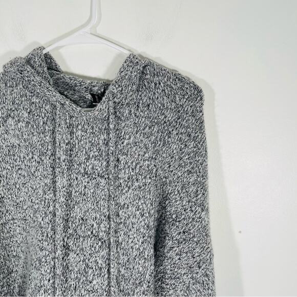 ONZIE Gray Black Varsity Striped Blouson Sleeve Chunky Knit Hoodie Sweater OS - Picture 4 of 14